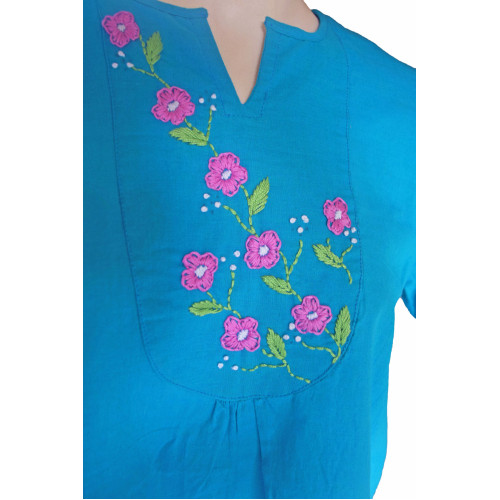 Teal Color Embroidery Tops